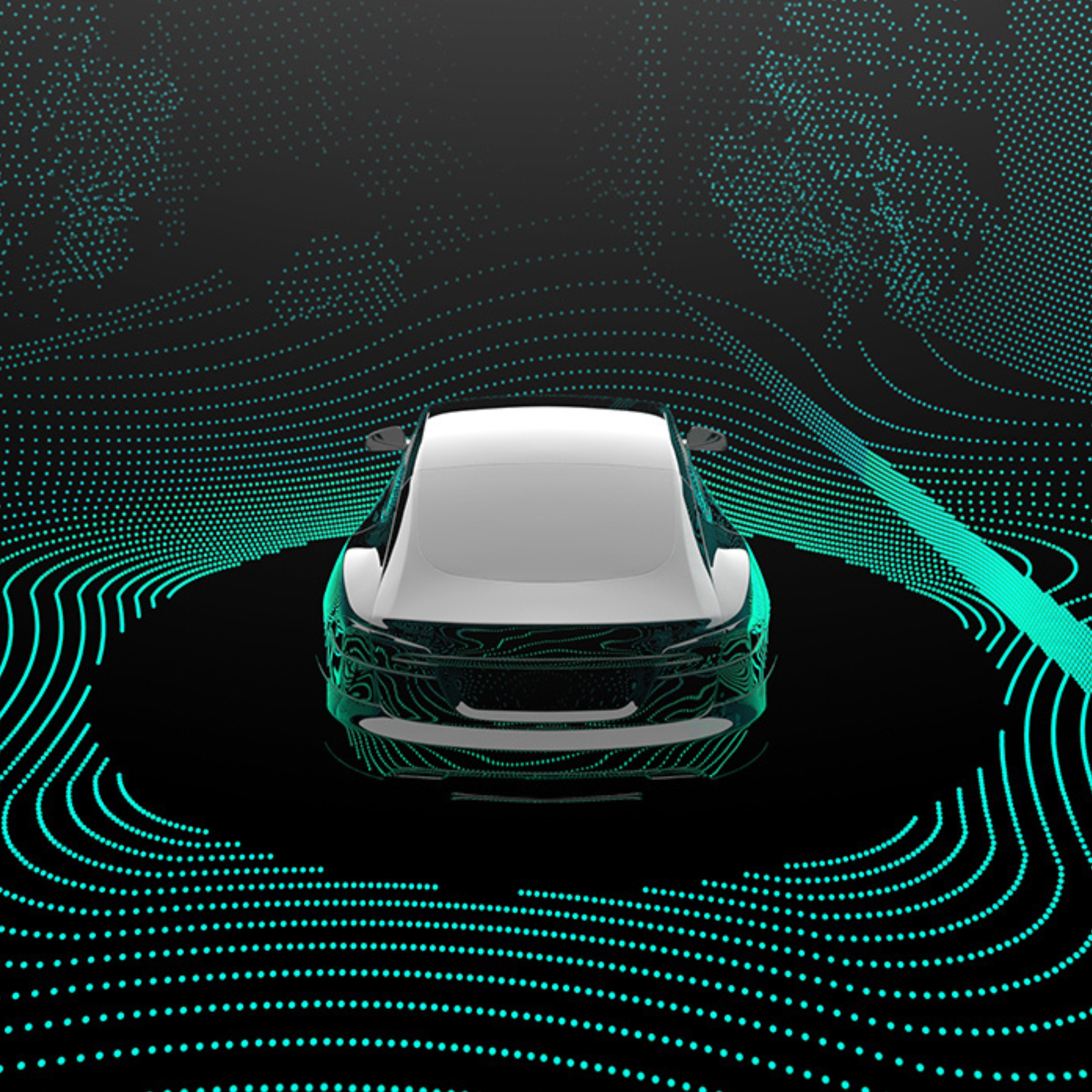 Bil omgiven av prickar