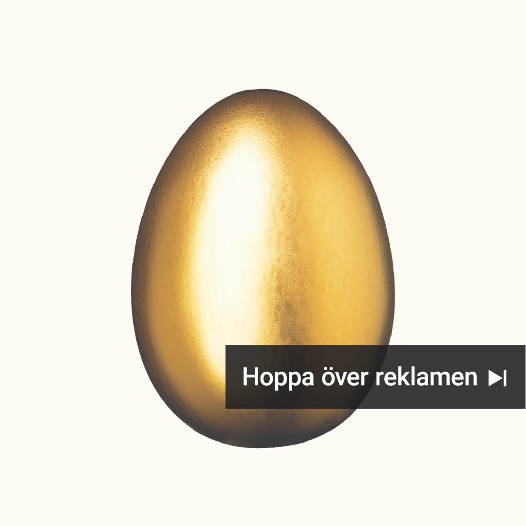 Ett guldägg som det står "Hoppa över reklamen ⏯️" på