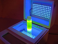 Fluorescens från provrör vid ultraviolett strålning