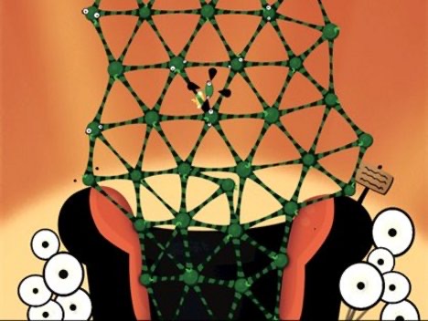 Bollar som tillsammans bildar ett komplext nätverk i spelet World of goo